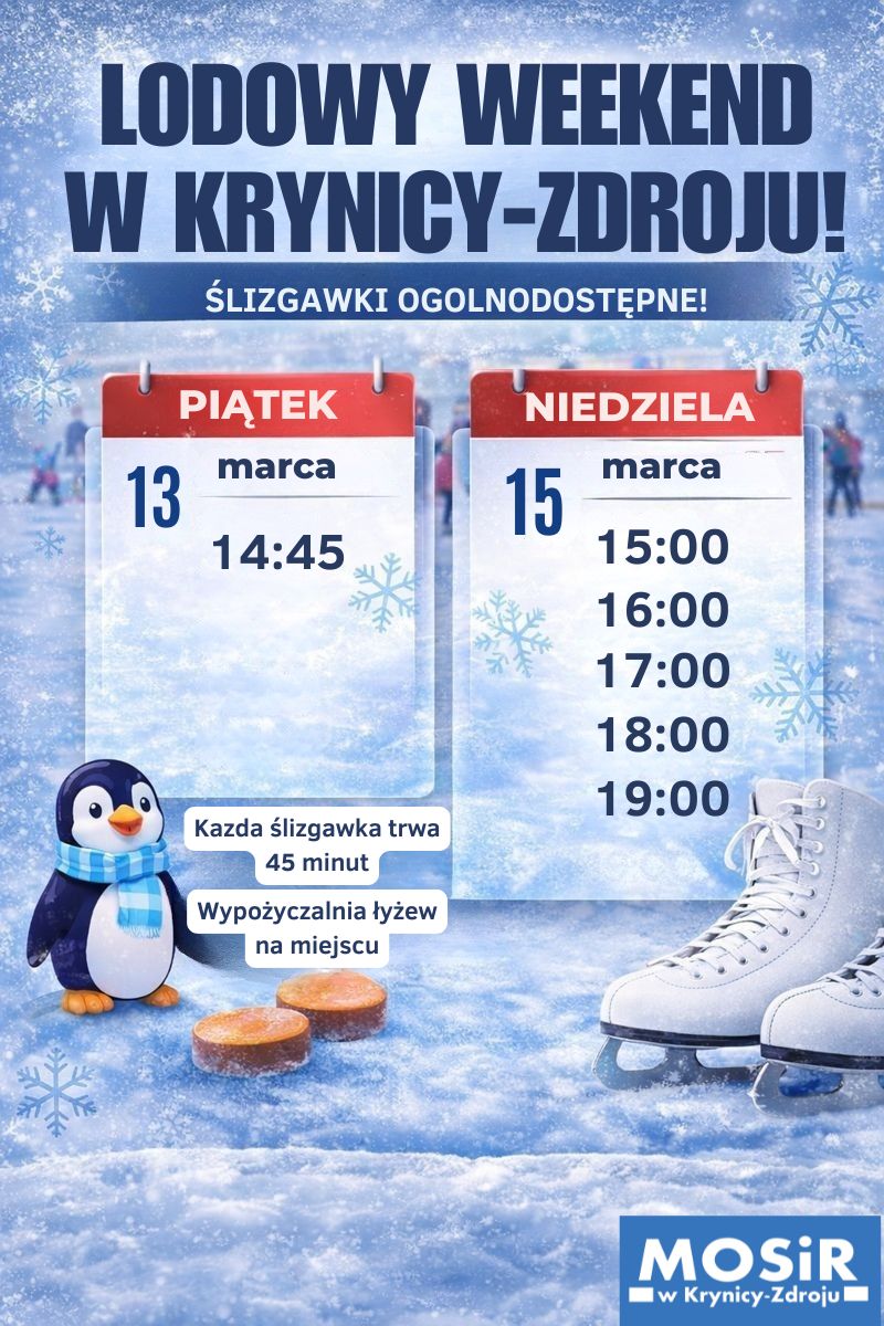 LODOWY WEEKEND W KRYNICY-ZDROJU! ŚLIZGAWKI OGOLNODOSTĘPNE!