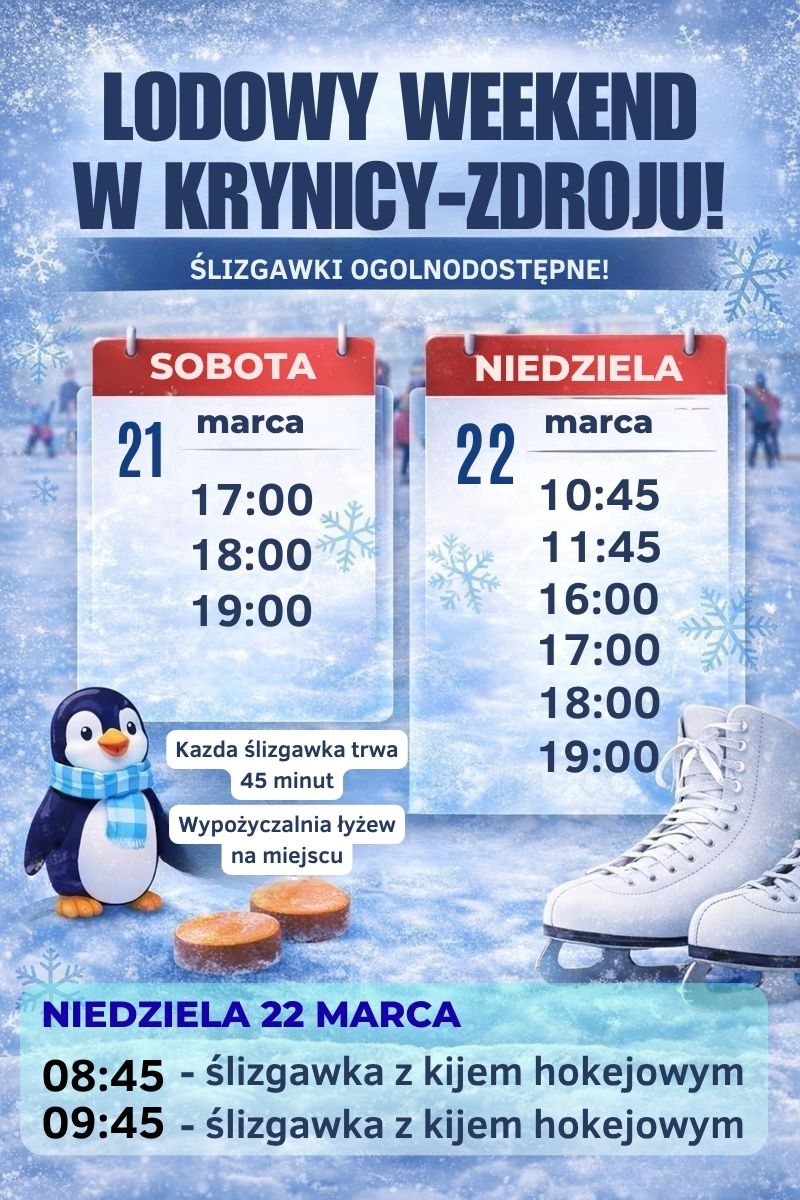 LODOWY WEEKEND W KRYNICY-ZDROJU! ŚLIZGAWKI OGOLNODOSTĘPNE!